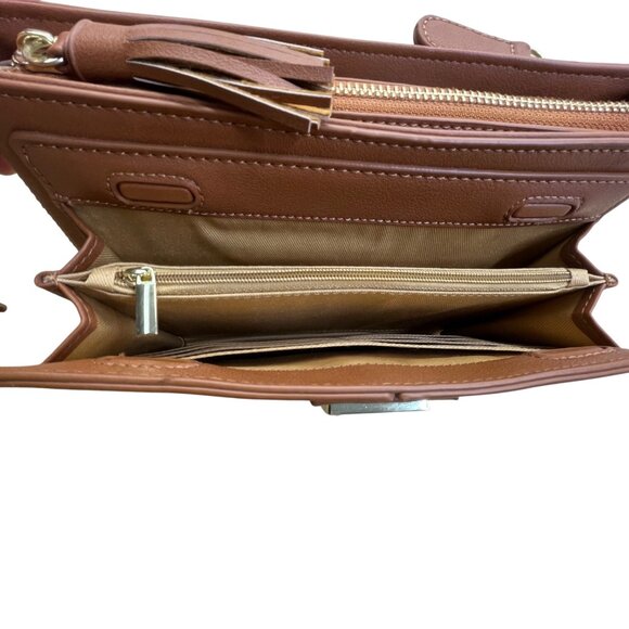 The Danbury Mint Women Brown Faux Leather Studded The Personalized Crossbody Bag - Picture 11 of 16